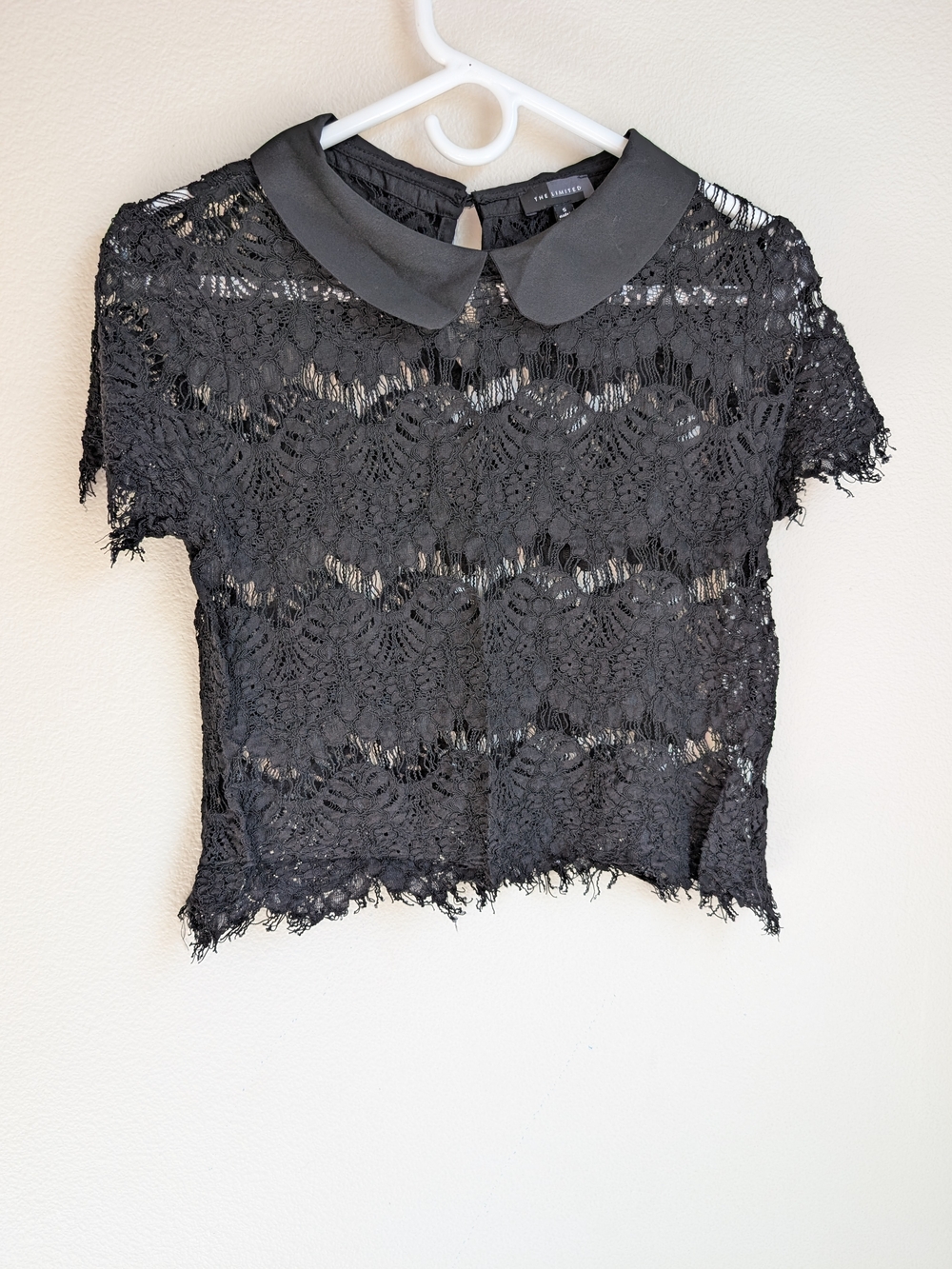 The Limited Black Lace Peter Collar Crop Blouse Size S